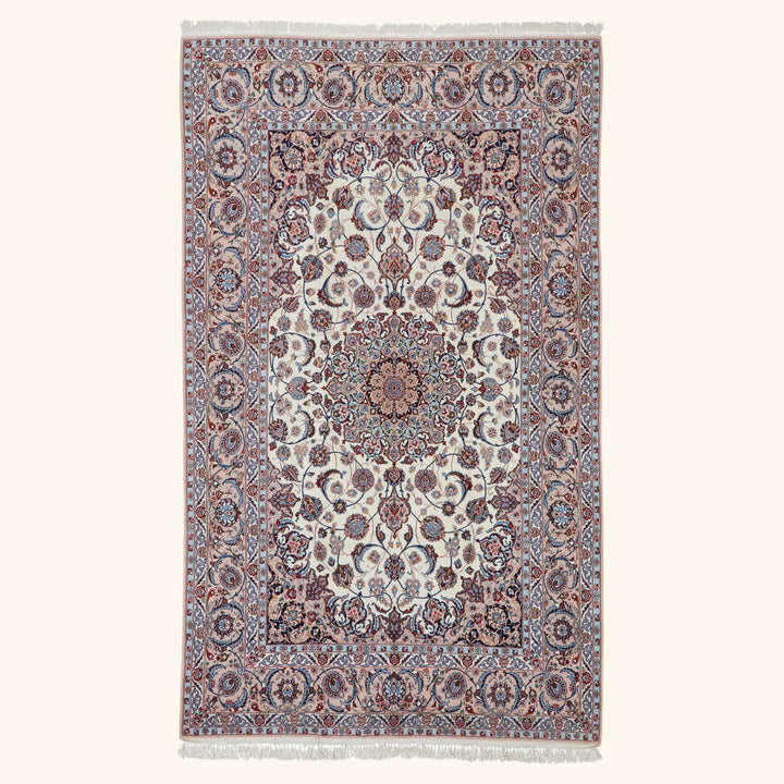 Ivory Traditional Persian Isfahan Wool Rug - 6'9" x 11'