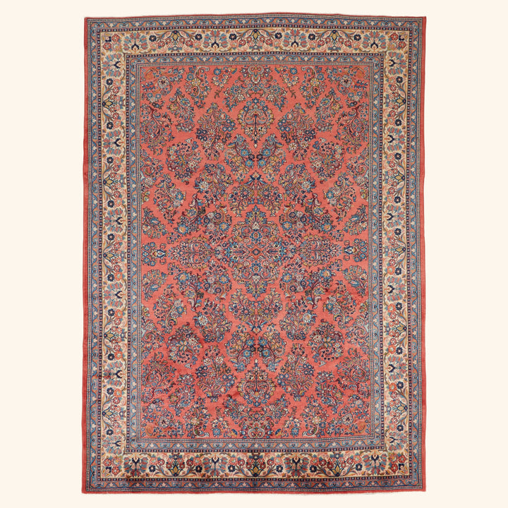 Orange Traditional Persian Sarouk Wool Rug - 8'7" x 11'7"