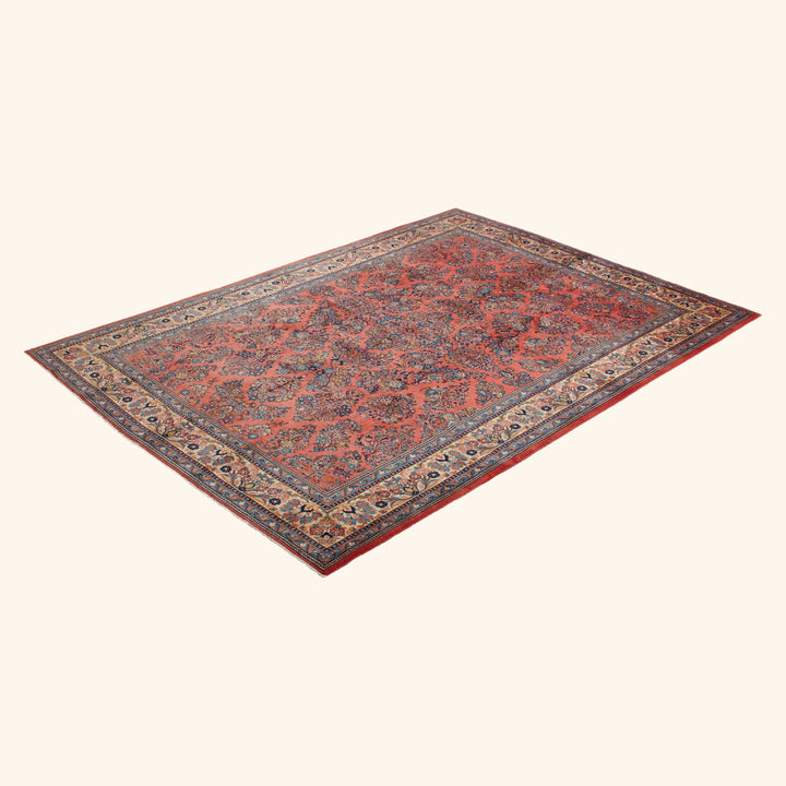Orange Traditional Persian Sarouk Wool Rug - 8'7" x 11'7"