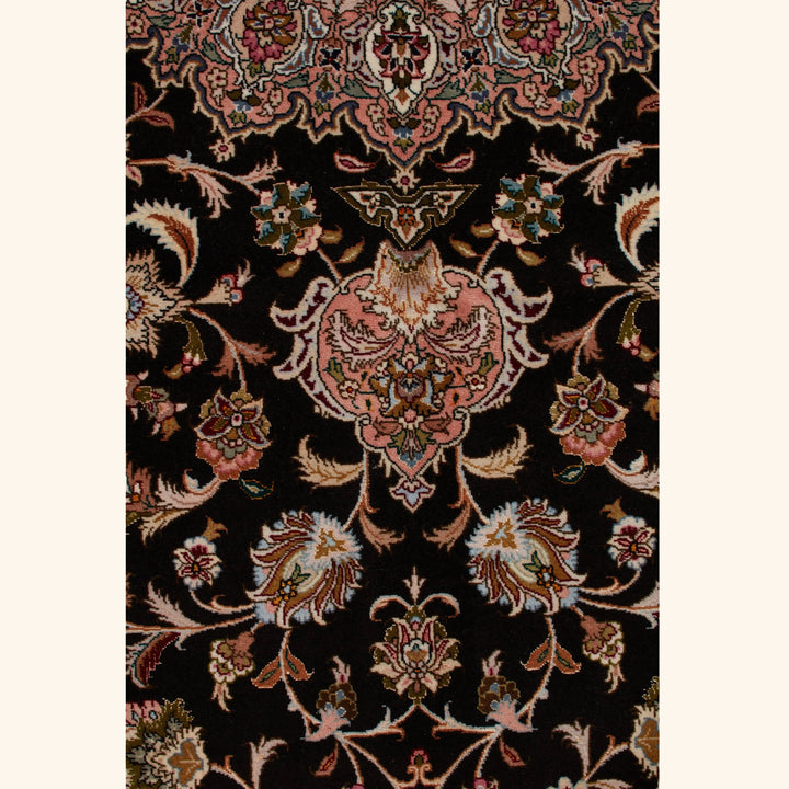 Black Traditional Persian Tabriz Wool Rug - 8'2" x 10'