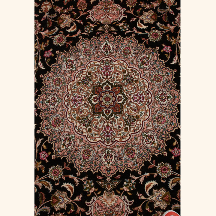 Black Traditional Persian Tabriz Wool Rug - 8'2" x 10'