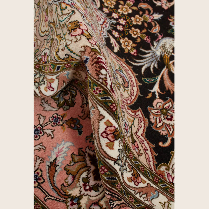 Black Traditional Persian Tabriz Wool Rug - 8'2" x 10'
