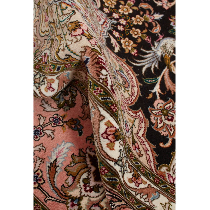 Black Traditional Persian Tabriz Wool Rug - 8'2" x 10'