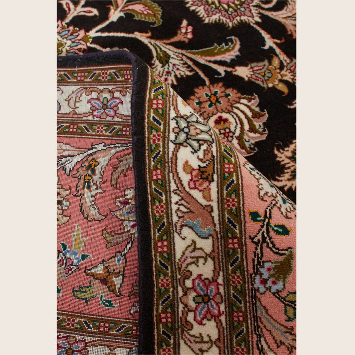 Black Traditional Persian Tabriz Wool Rug - 8'2" x 10'