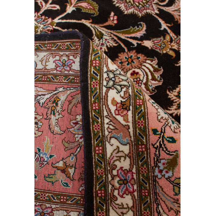 Black Traditional Persian Tabriz Wool Rug - 8'2" x 10'
