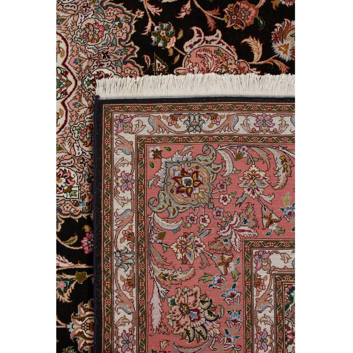 Black Traditional Persian Tabriz Wool Rug - 8'2" x 10'
