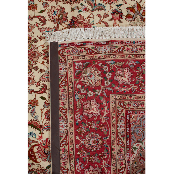 Ivory Traditional Persian Tabriz Wool Rug - 6'6" x 9'8"