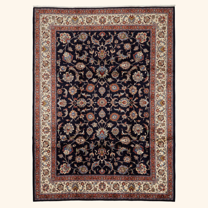 Black Traditional Persian Mashad Wool Rug - 8'3" x 11'2"