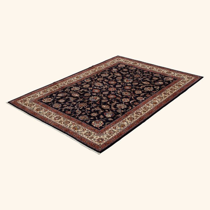 Black Traditional Persian Mashad Wool Rug - 8'3" x 11'2"