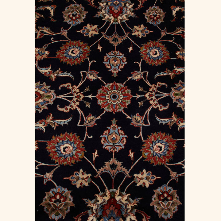 Black Traditional Persian Mashad Wool Rug - 8'3" x 11'2"