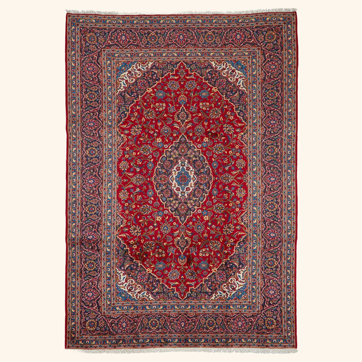 Red Traditional Persian Kashan Wool Rug - 8'3" x 12'