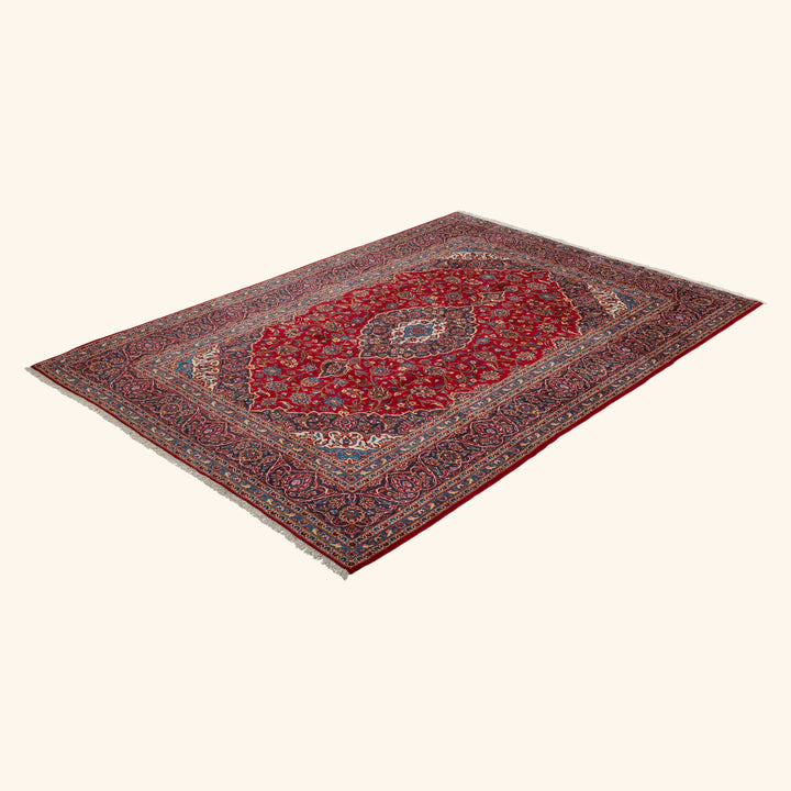 Red Traditional Persian Kashan Wool Rug - 8'3" x 12'