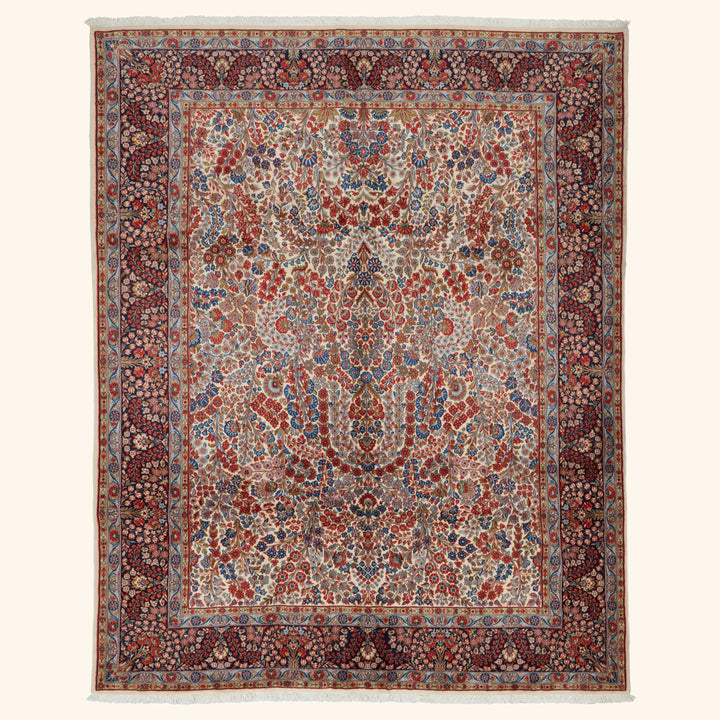 Red Traditional Persian Kerman Wool Rug - 7'3" x 9'
