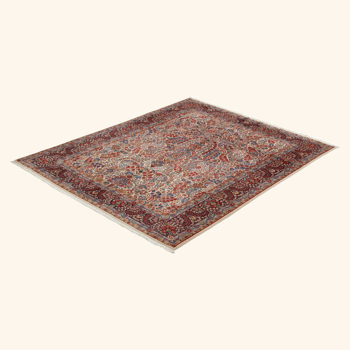 Red Traditional Persian Kerman Wool Rug - 7'3" x 9'