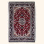 Red Traditional Persian Isfahan Wool Silk Blend Rug - 8'8" x 12'9"