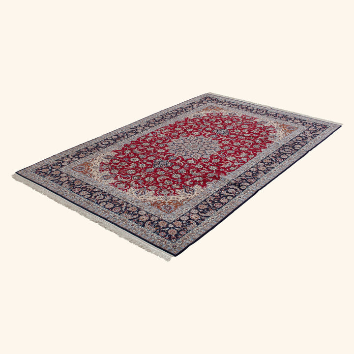 Red Traditional Persian Isfahan Wool Silk Blend Rug - 8'8" x 12'9"