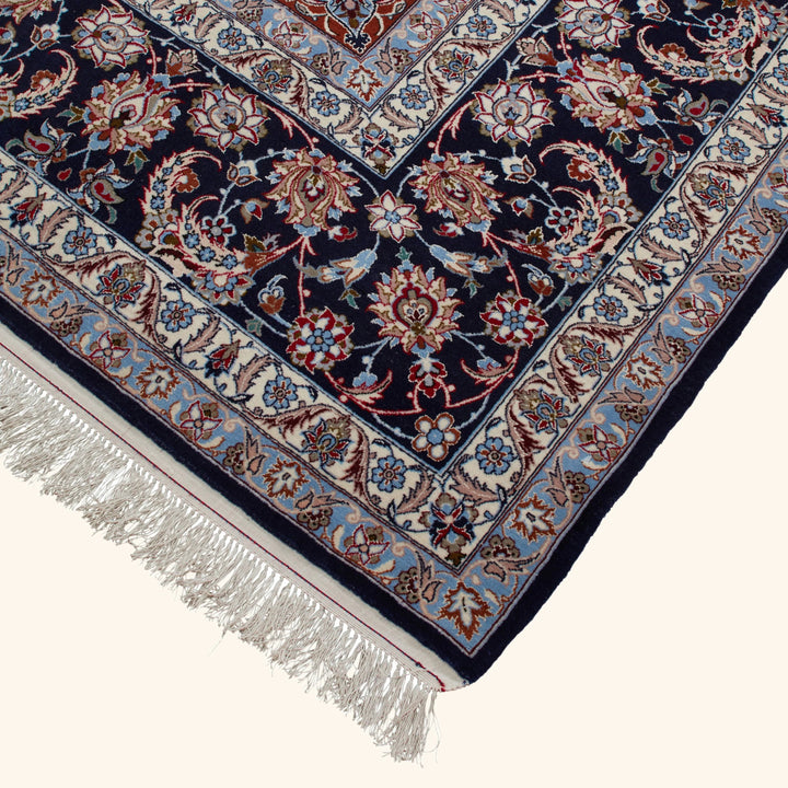 Red Traditional Persian Isfahan Wool Silk Blend Rug - 8'8" x 12'9"