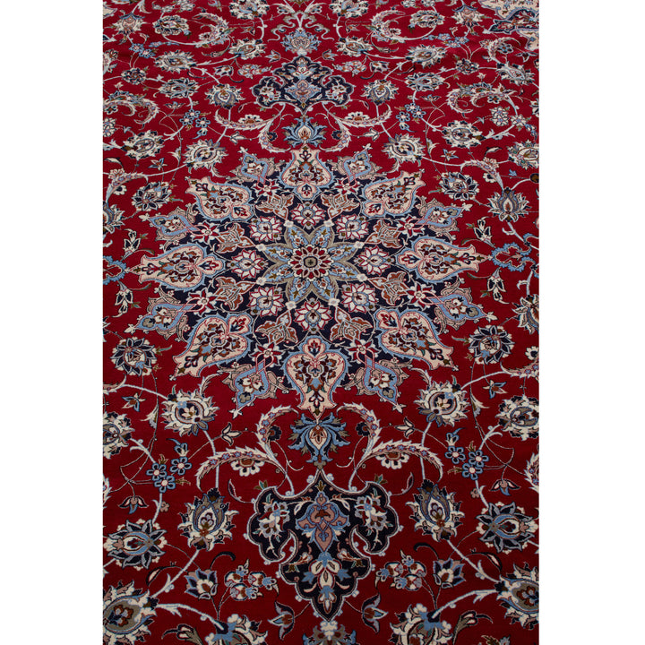 Red Traditional Persian Isfahan Wool Silk Blend Rug - 8'8" x 12'9"