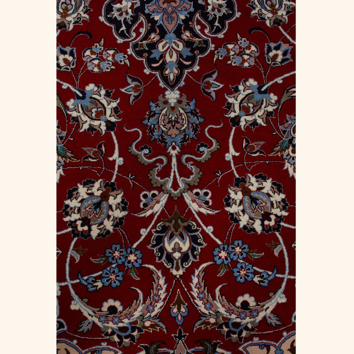 Red Traditional Persian Isfahan Wool Silk Blend Rug - 8'8" x 12'9"