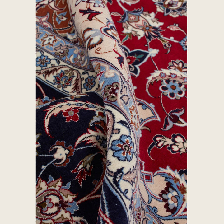 Red Traditional Persian Isfahan Wool Silk Blend Rug - 8'8" x 12'9"