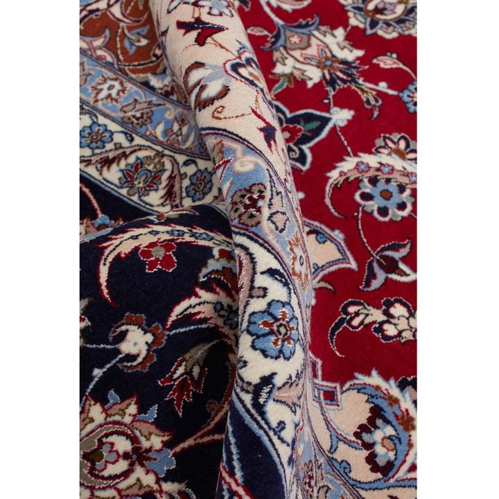 Red Traditional Persian Isfahan Wool Silk Blend Rug - 8'8" x 12'9"