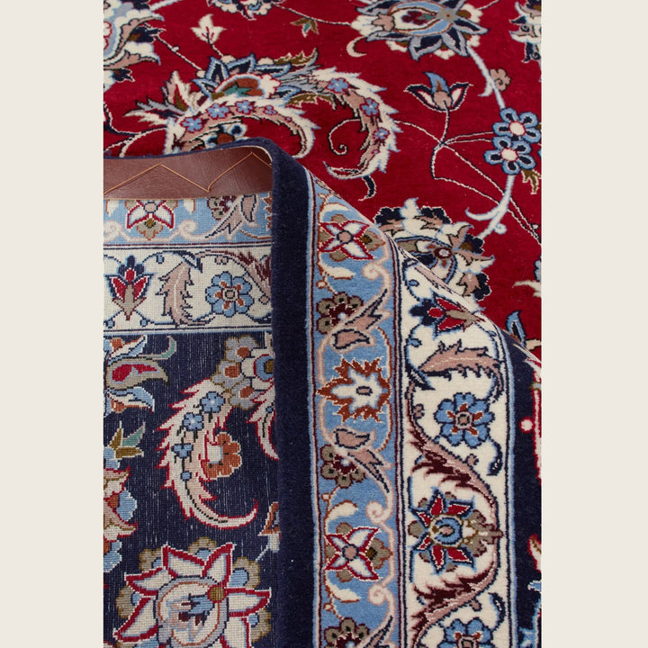 Red Traditional Persian Isfahan Wool Silk Blend Rug - 8'8" x 12'9"