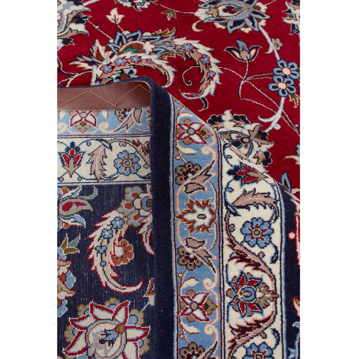Red Traditional Persian Isfahan Wool Silk Blend Rug - 8'8" x 12'9"