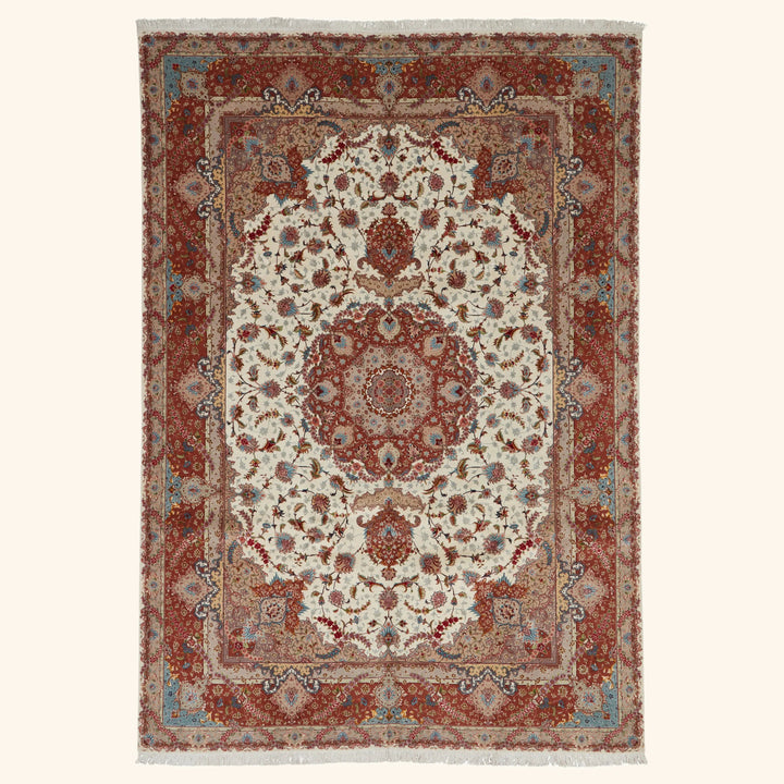 Red Traditional Persian Tabriz Wool Silk Blend Rug - 8'3" x 12'