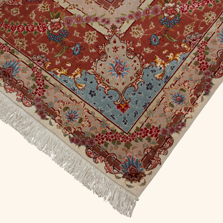 Red Traditional Persian Tabriz Wool Silk Blend Rug - 8'3" x 12'