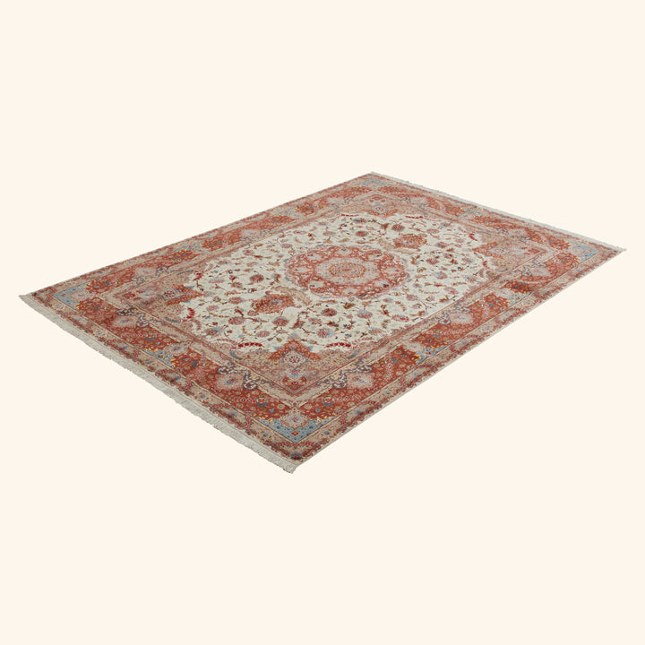 Red Traditional Persian Tabriz Wool Silk Blend Rug - 8'3" x 12'