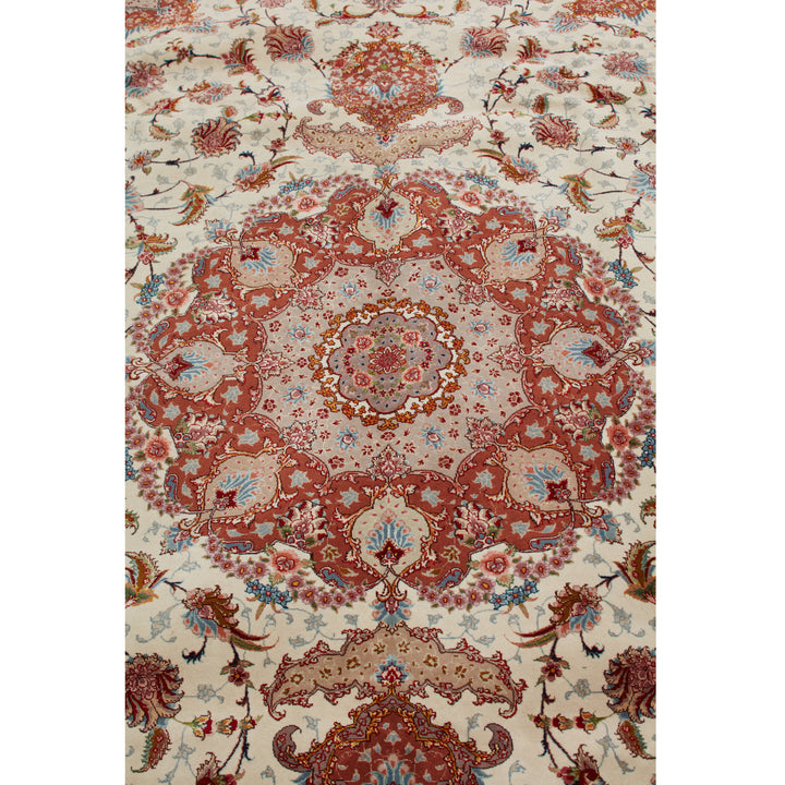 Red Traditional Persian Tabriz Wool Silk Blend Rug - 8'3" x 12'
