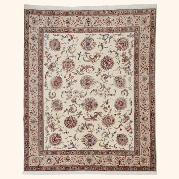 Ivory Traditional Persian Tabriz Wool Rug - 8'2" x 10'3"