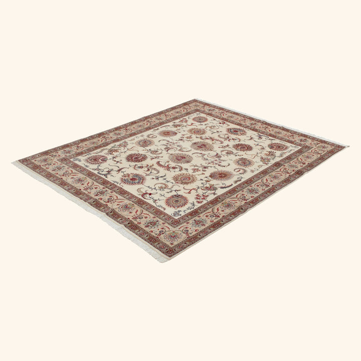 Ivory Traditional Persian Tabriz Wool Rug - 8'2" x 10'3"