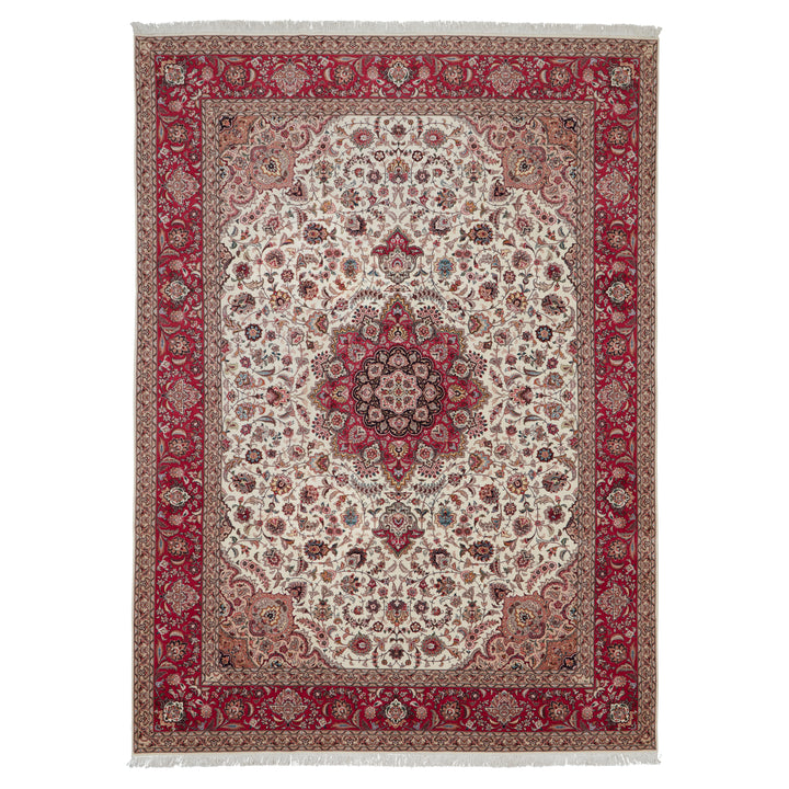 Ivory Traditional Persian Tabriz Wool Silk Blend Rug - 8'5" x 11'8"