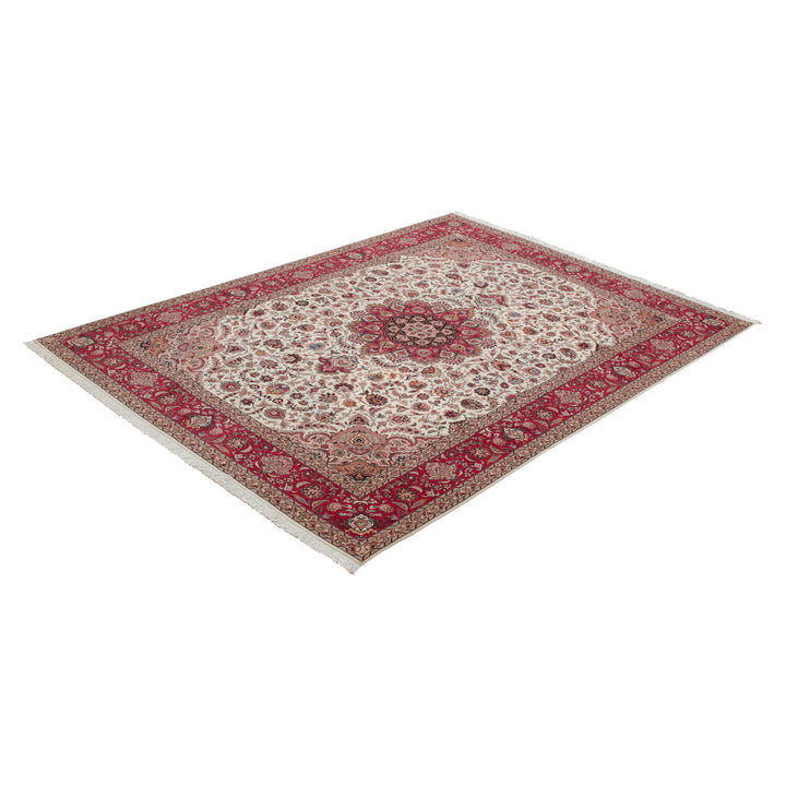 Ivory Traditional Persian Tabriz Wool Silk Blend Rug - 8'5" x 11'8"