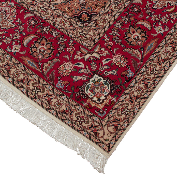 Ivory Traditional Persian Tabriz Wool Silk Blend Rug - 8'5" x 11'8"