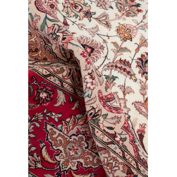 Ivory Traditional Persian Tabriz Wool Silk Blend Rug - 8'5" x 11'8"