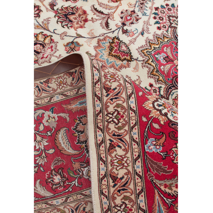 Ivory Traditional Persian Tabriz Wool Silk Blend Rug - 8'5" x 11'8"
