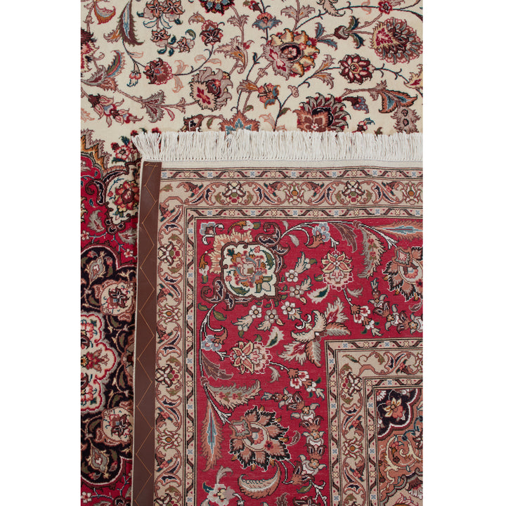 Ivory Traditional Persian Tabriz Wool Silk Blend Rug - 8'5" x 11'8"