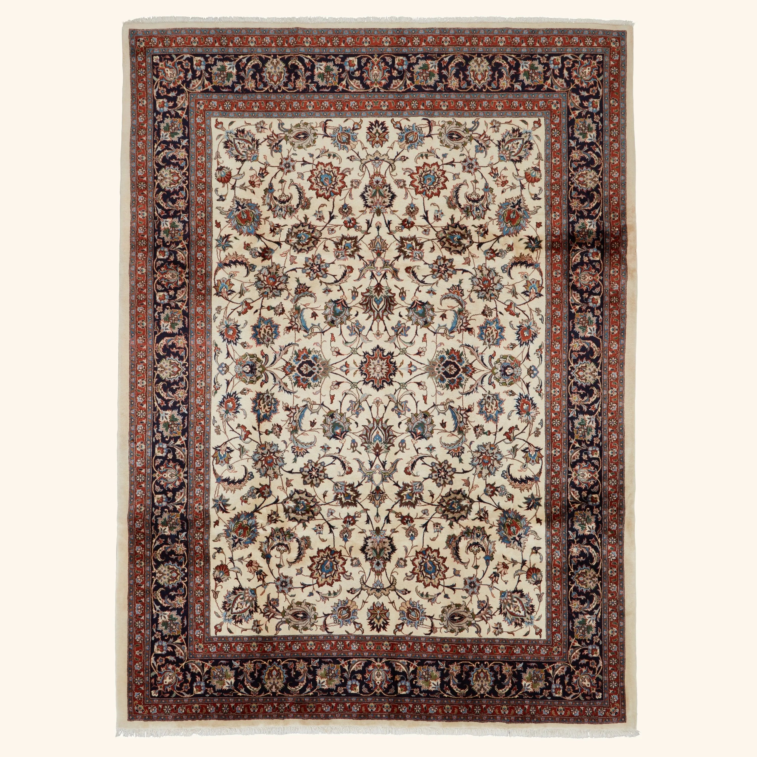 Ivory Traditional Persian Kashmar Wool Rug - 8'2