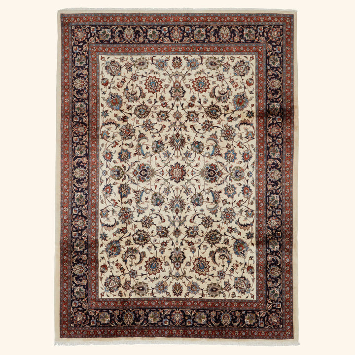 Ivory Traditional Persian Kashmar Wool Rug - 8'2" x 11'1"
