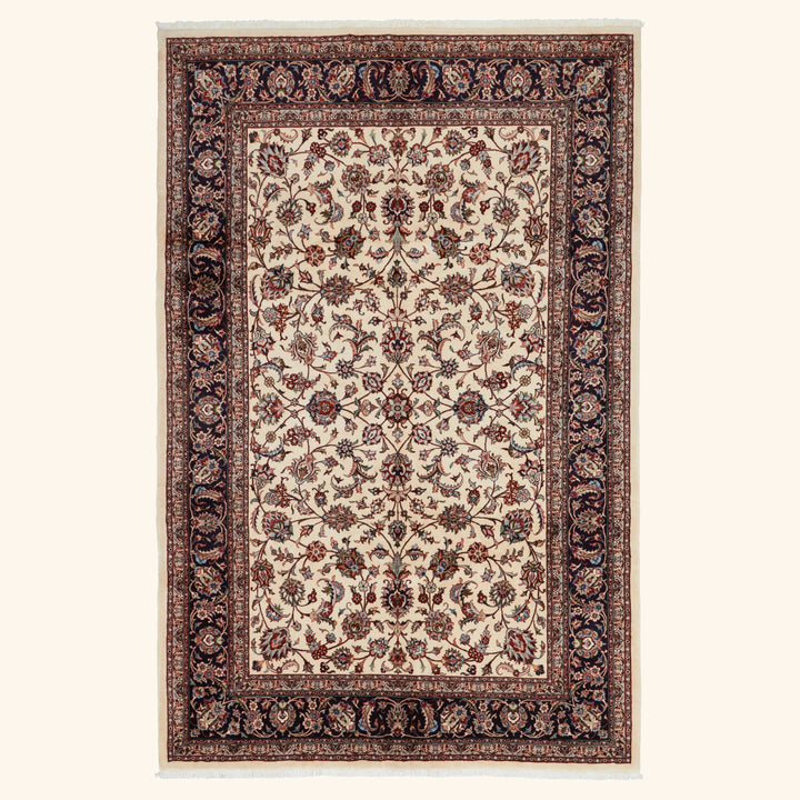 Ivory Traditional Persian Kashmar Wool Rug - 6'6" x 10'