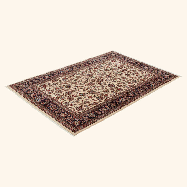 Ivory Traditional Persian Kashmar Wool Rug - 6'6" x 10'