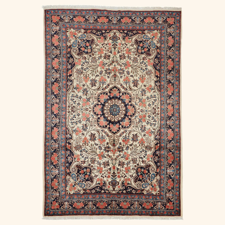 Ivory Traditional Persian Bidjar Wool Rug - 6'10" x 10'3"