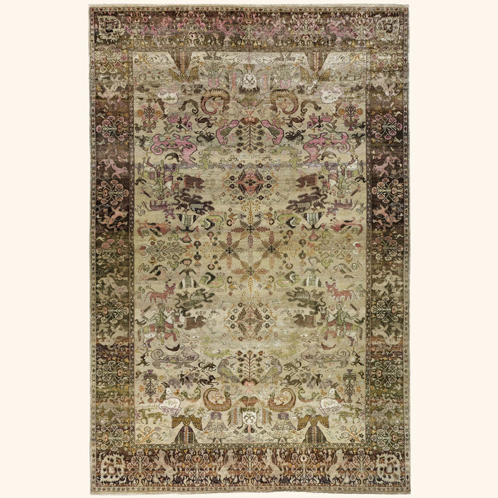 Cream Alchemy Traditional Wool Silk Blend Rug - 9'7" x 14'7"