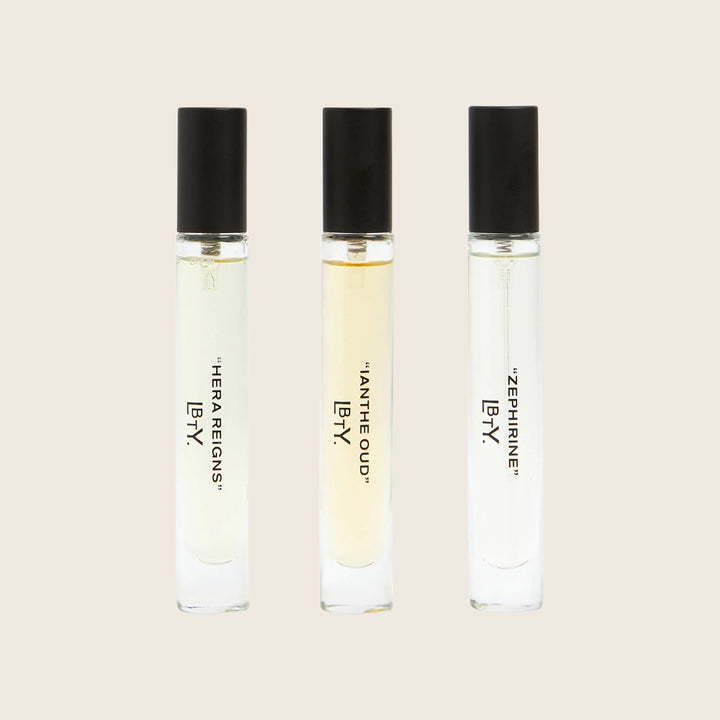 LBTY. Woody Discovery Kit 3 x 8ml Fragrances - Hera Reigns, Ianthe Oud, Zephirine