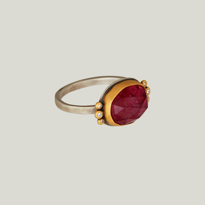Rosecut Oval Pink Tourmaline Ring
