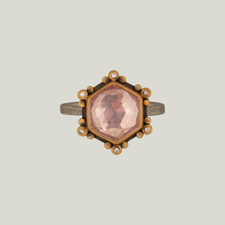 Rosecut Hexagon Rose Quartz Star Ring