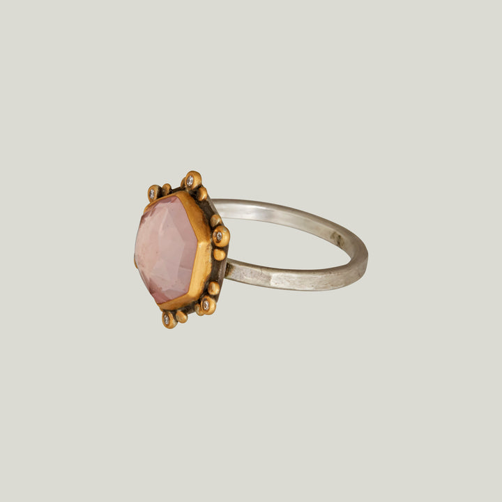 Rosecut Hexagon Rose Quartz Star Ring