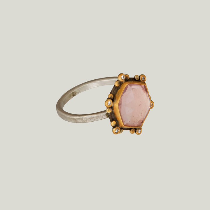 Rosecut Hexagon Rose Quartz Star Ring